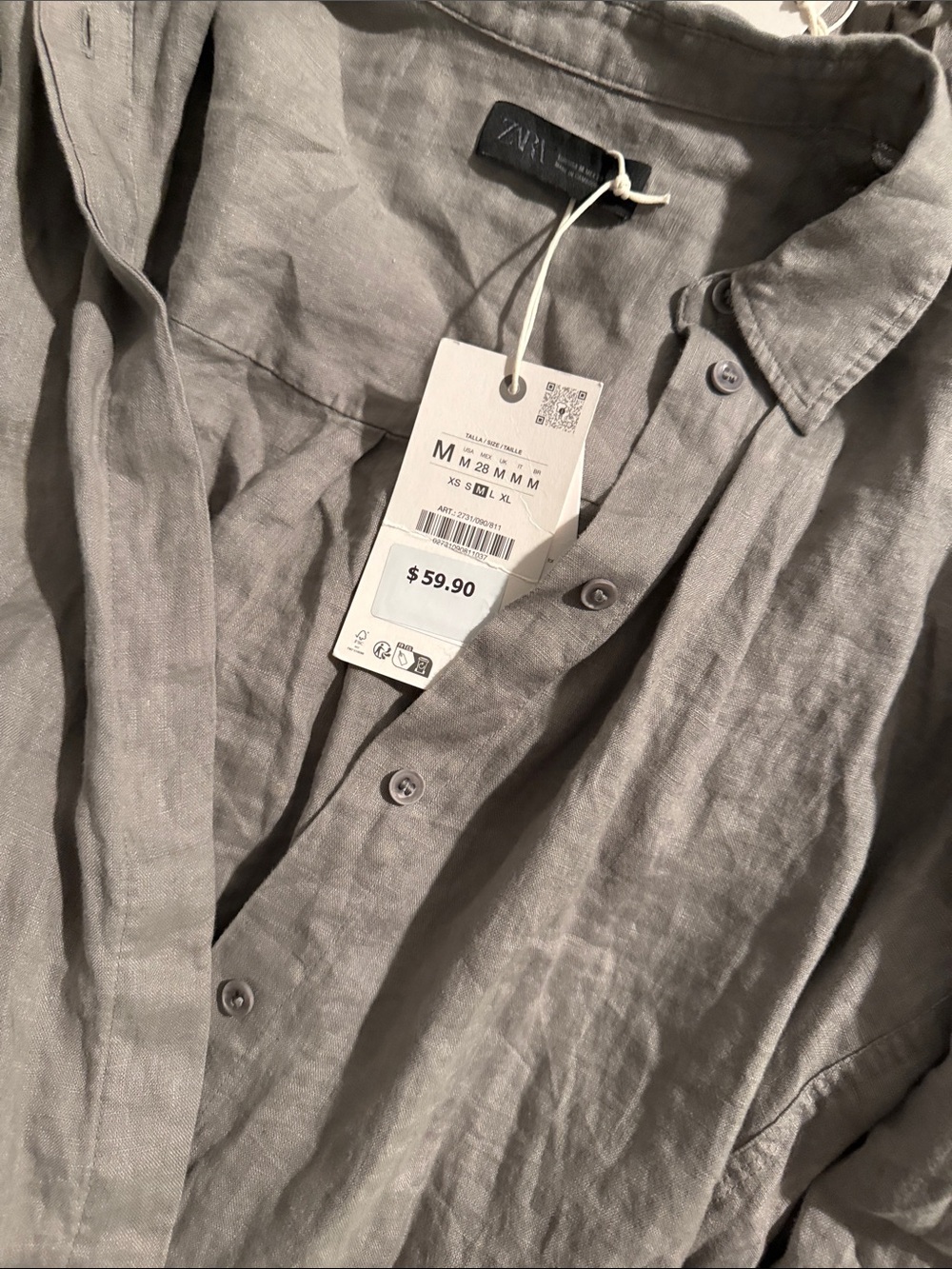 Zara Taupe Wide-Leg Linen Pants - Picture 4 of 5